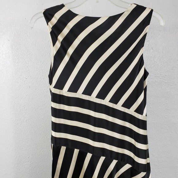 Tommy Hilfiger Size 4 Silk Cream Black Sleeveless V Neck Knee Length Dress - Picture 8 of 12